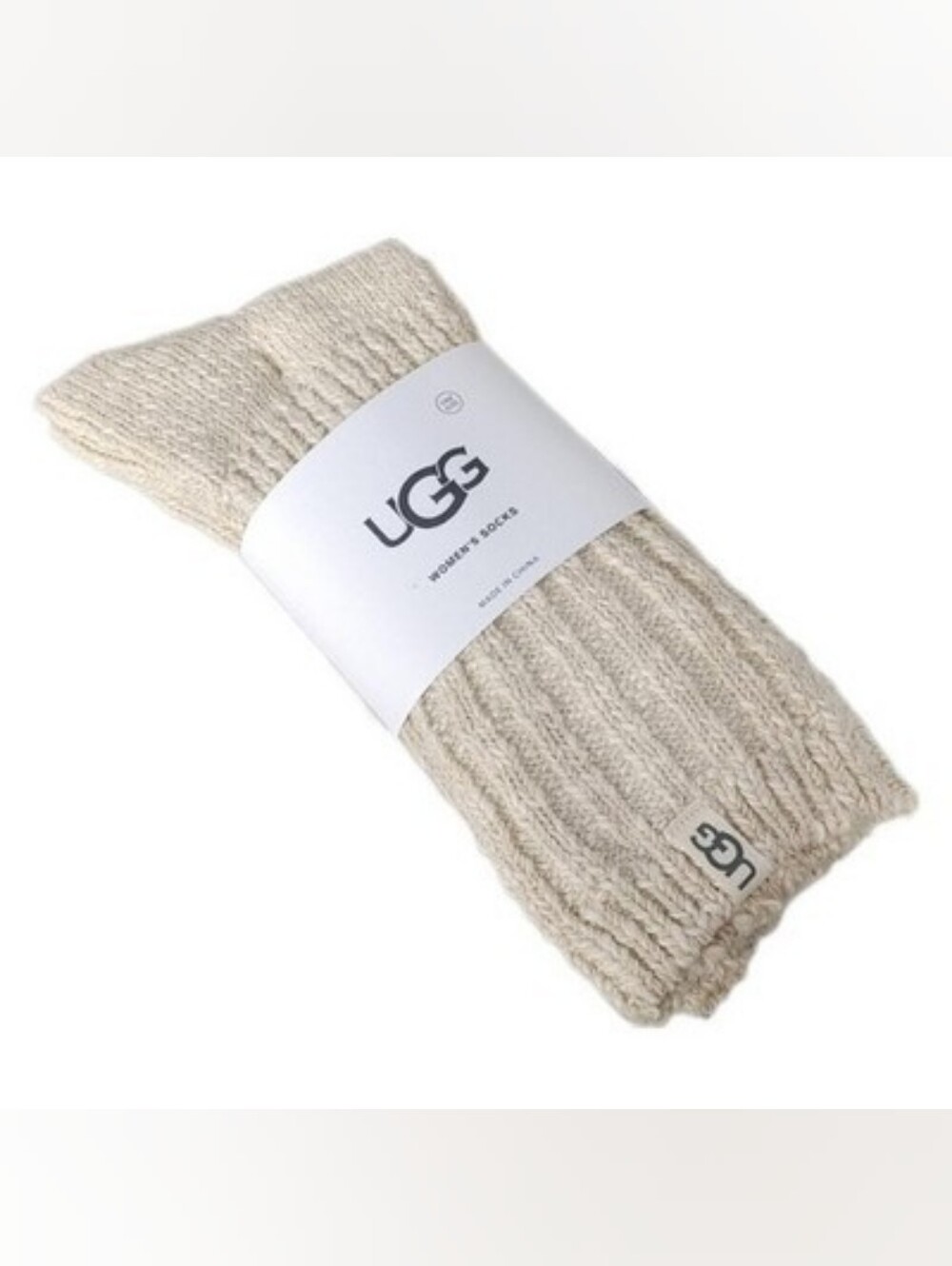 UGG Women's Rib Knit Slouchy Crew Socks Cream NWT